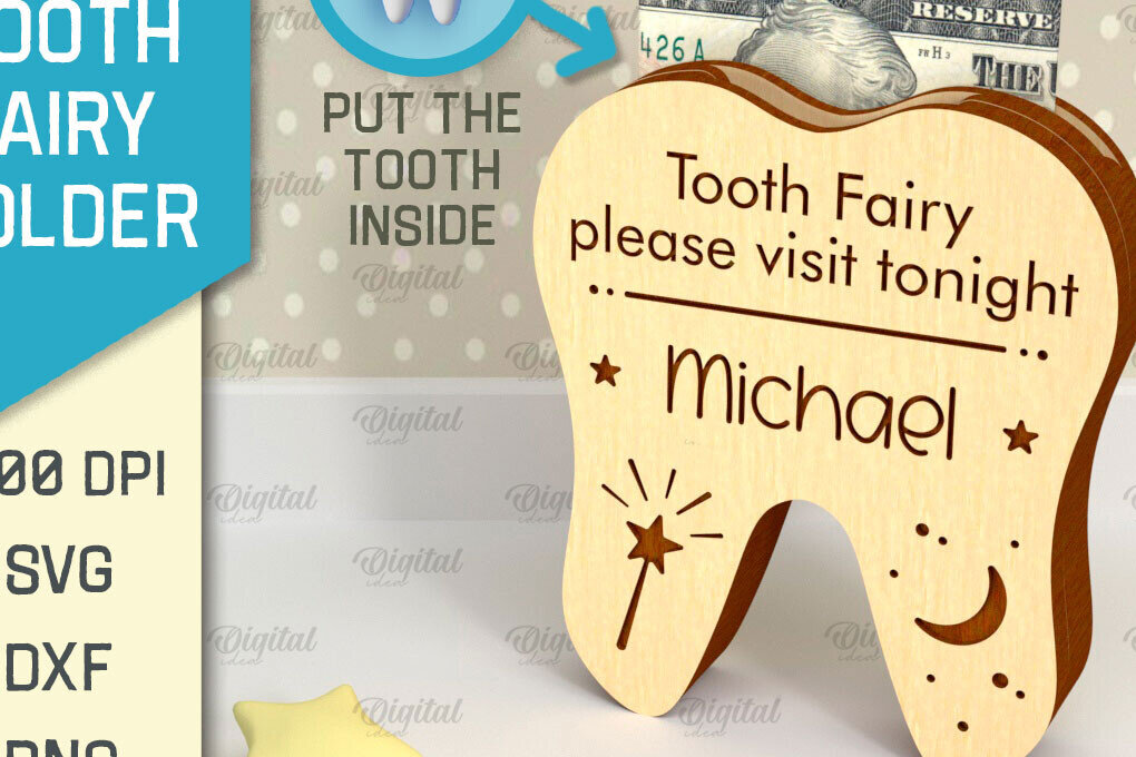 Σετ των 2 Intra απο ξύλο plywood 3mm-4mm πάχος – Tooth Fairy Money Holder Cut Laser Δίασταση  20x20 cm INTRAFABR-95102867