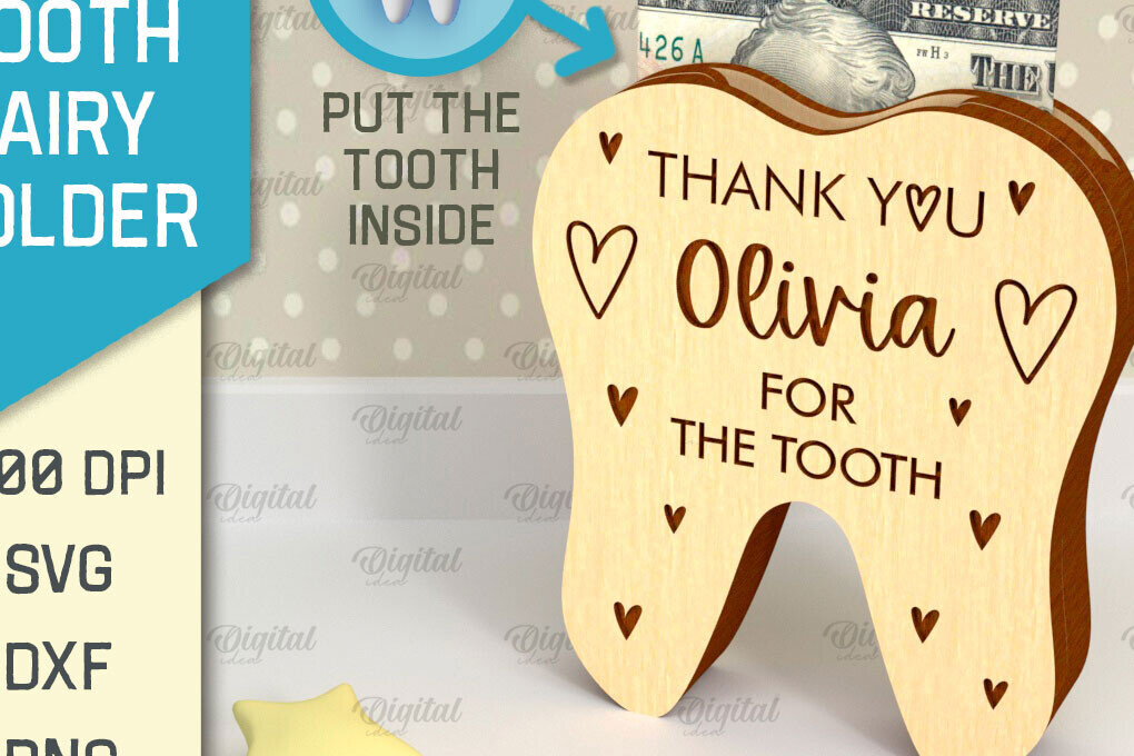 Σετ των 2 Intra απο ξύλο plywood 3mm-4mm πάχος – Tooth Fairy Money Holder Cut Laser Δίασταση  20x20 cm INTRAFABR-95102268