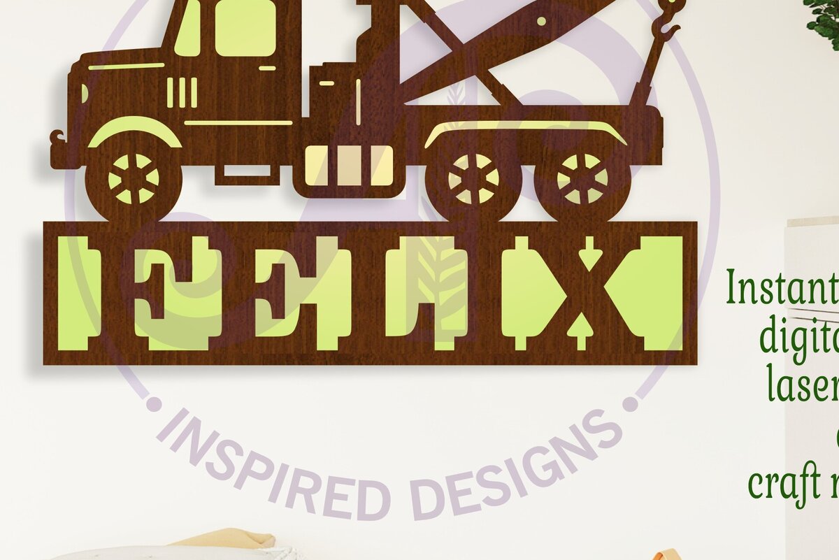 Σετ των 2 Intra απο ξύλο plywood 3mm-4mm πάχος – Αρχείο κοπής λέιζερ Name Tow Truck Δίασταση  20x20 cm INTRAFABR-115922590