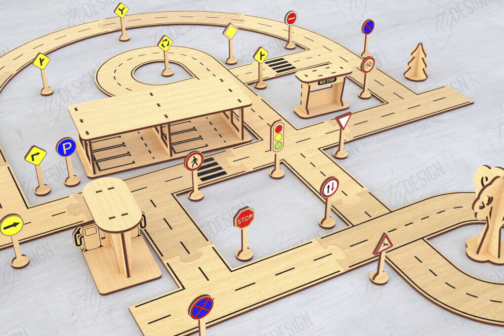 Σετ των 2 Intra απο ξύλο plywood 3mm-4mm πάχος – Παιχνίδι πίστας αυτοκινήτου με λέιζερ | Αγωνιστική πίστα Δίασταση  20x20 cm INTRAFABR-120093702