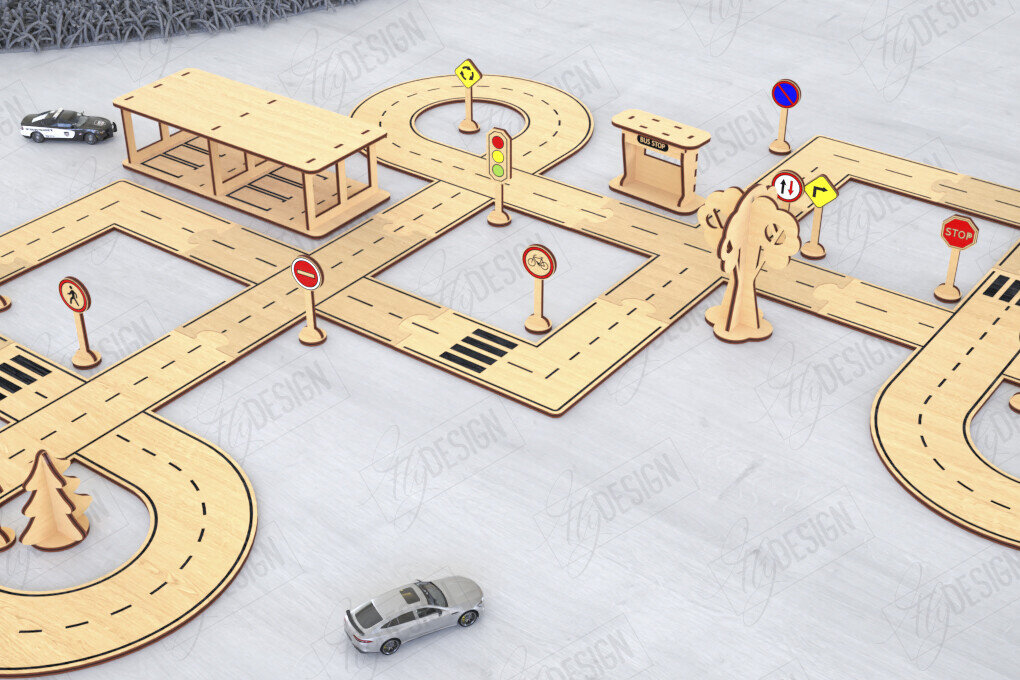 Σετ των 2 Intra απο ξύλο plywood 3mm-4mm πάχος – Παιχνίδι πίστας αυτοκινήτου με λέιζερ | Αγωνιστική πίστα Δίασταση  20x20 cm INTRAFABR-120093704