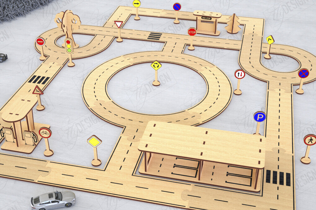 Σετ των 2 Intra απο ξύλο plywood 3mm-4mm πάχος – Παιχνίδι πίστας αυτοκινήτου με λέιζερ | Αγωνιστική πίστα Δίασταση  20x20 cm INTRAFABR-120093709