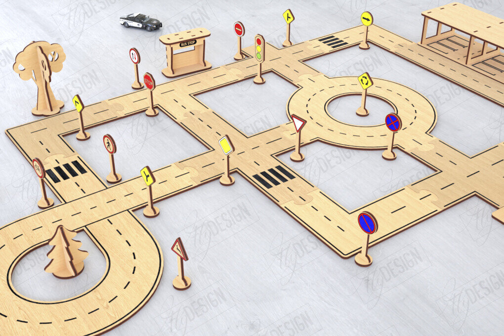 Σετ των 2 Intra απο ξύλο plywood 3mm-4mm πάχος – Παιχνίδι πίστας αυτοκινήτου με λέιζερ | Αγωνιστική πίστα Δίασταση  20x20 cm INTRAFABR-120093700