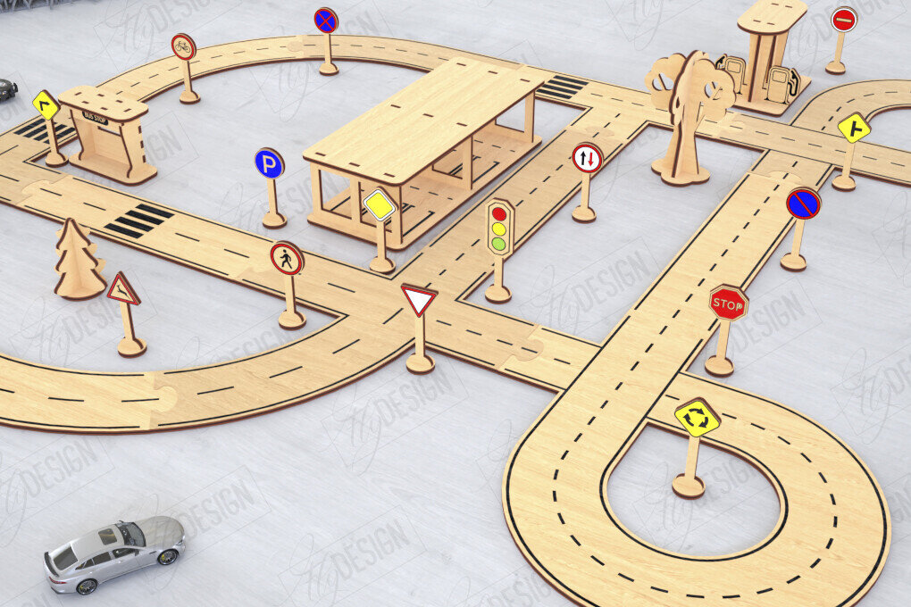 Σετ των 2 Intra απο ξύλο plywood 3mm-4mm πάχος – Παιχνίδι πίστας αυτοκινήτου με λέιζερ | Μοντέλο δρόμου|CNC Δίασταση  20x20 cm INTRAFABR-120354845