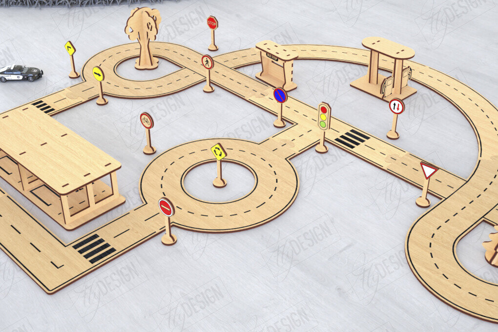 Σετ των 2 Intra απο ξύλο plywood 3mm-4mm πάχος – Παιχνίδι πίστας αυτοκινήτου με λέιζερ | Μοντέλο δρόμου|CNC Δίασταση  20x20 cm INTRAFABR-120354846