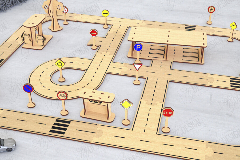 Σετ των 2 Intra απο ξύλο plywood 3mm-4mm πάχος – Παιχνίδι πίστας αυτοκινήτου με λέιζερ | Μοντέλο δρόμου|CNC Δίασταση  20x20 cm INTRAFABR-120354850