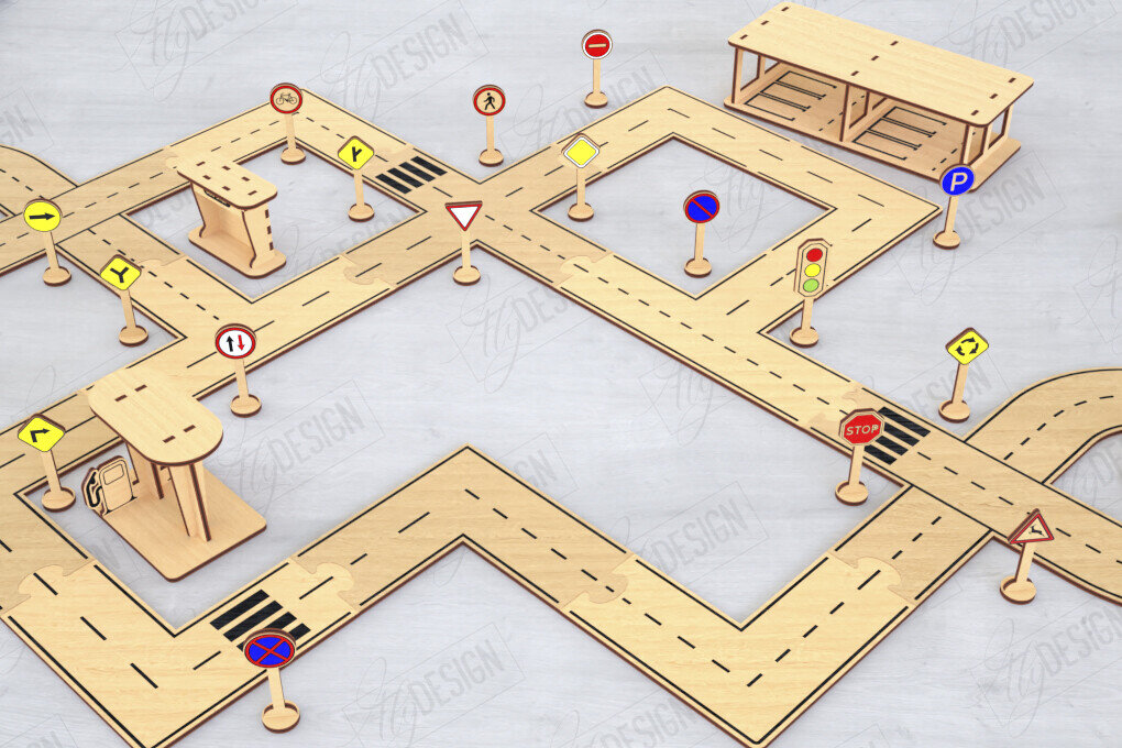 Σετ των 2 Intra απο ξύλο plywood 3mm-4mm πάχος – Παιχνίδι πίστας αυτοκινήτου με λέιζερ | Μοντέλο δρόμου|CNC Δίασταση  20x20 cm INTRAFABR-120354818