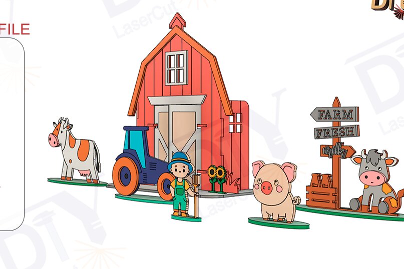 Σετ των 2 Intra απο ξύλο plywood 3mm-4mm πάχος – Toy Farm για DIY Συναρμολόγηση και Ζωγραφική Δίασταση  20x20 cm INTRAFABR-114413224