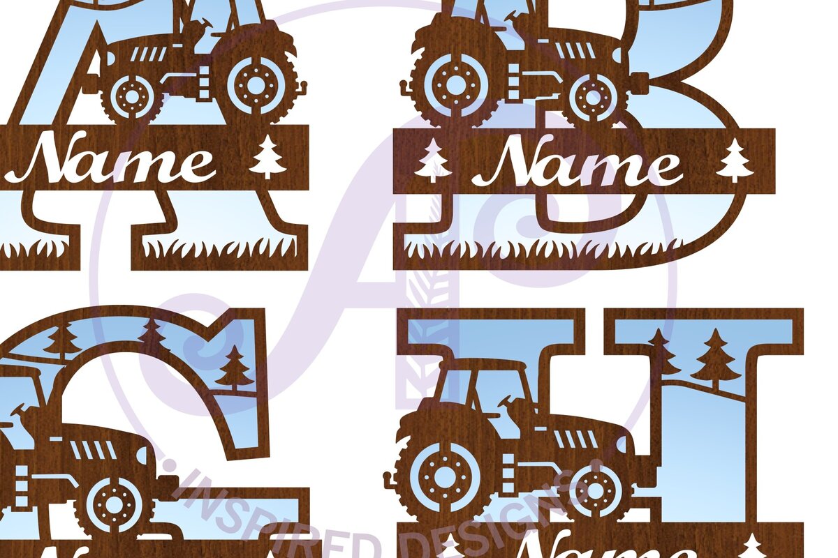 Σετ των 2 Intra απο ξύλο plywood 3mm-4mm πάχος – Πακέτο γραμμάτων μονογράμματος τρακτέρ Δίασταση  20x20 cm INTRAFABR-70476483