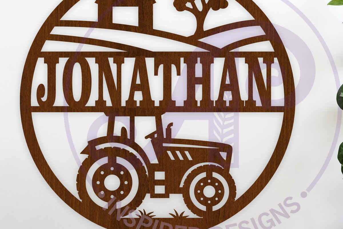 Σετ των 2 Intra απο ξύλο plywood 3mm-4mm πάχος – Tractor Farm Name Sin Laser Δίασταση  20x20 cm INTRAFABR-116428553