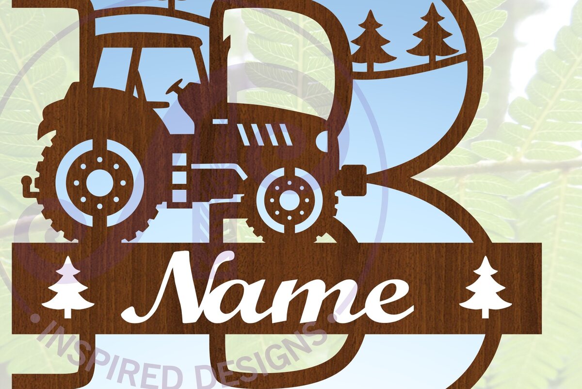 Σετ των 2 Intra απο ξύλο plywood 3mm-4mm πάχος – Μονόγραμμα τρακτέρ Γράμμα B Αποκοπή αρχείου Δίασταση  20x20 cm INTRAFABR-70480804