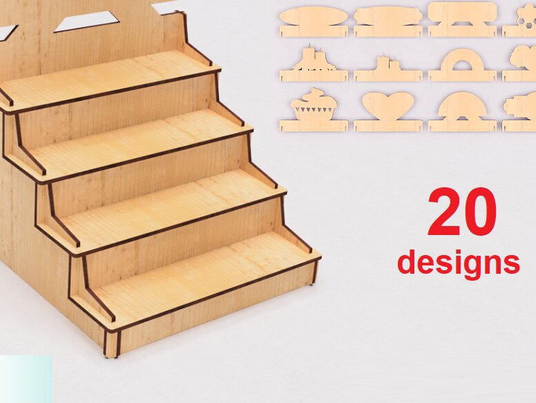 Σετ των 2 Intra απο ξύλο plywood 3mm-4mm πάχος – Ράφι εμπορικής αγοράς με πινακίδα κοπής λέιζερ Δίασταση  20x20 cm INTRAFABR-117264462