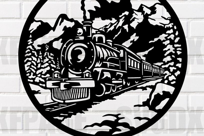 Σετ των 2 Intra απο ξύλο plywood 3mm-4mm πάχος – Train Riding in Mountains Δίασταση  20x20 cm INTRAFABR-115222432