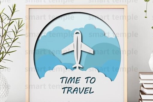 Σετ των 2 Intra απο ξύλο plywood 3mm-4mm πάχος – Travel Layered, Airplane 3d Shadowbox Δίασταση  20x20 cm INTRAFABR-81183291