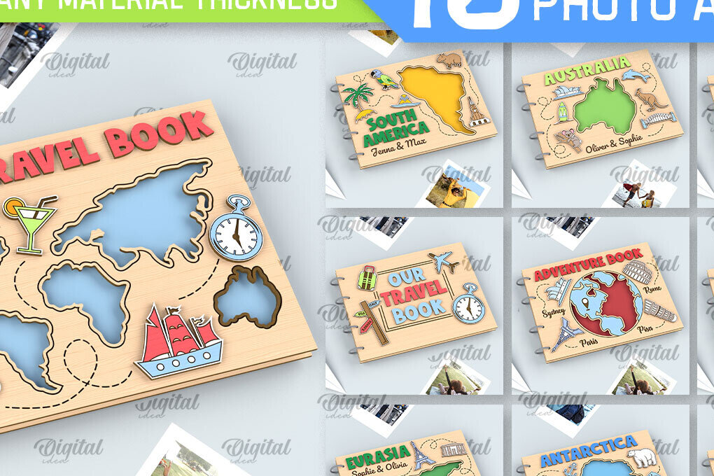 Σετ των 2 Intra απο ξύλο plywood 3mm-4mm πάχος – Πακέτο κοπής με λέιζερ άλμπουμ φωτογραφιών ταξιδιού Δίασταση  20x20 cm INTRAFABR-99200598