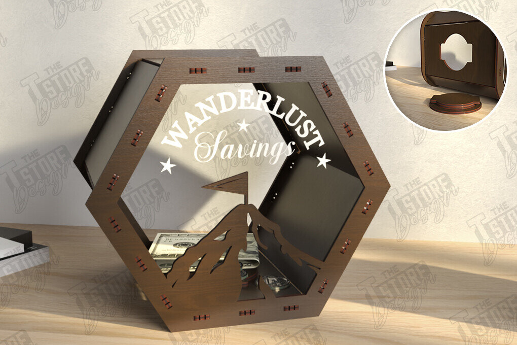 Σετ των 2 Intra απο ξύλο plywood 3mm-4mm πάχος – Travel Piggy Bank | Διακοπές Δίασταση  20x20 cm INTRAFABR-122602603