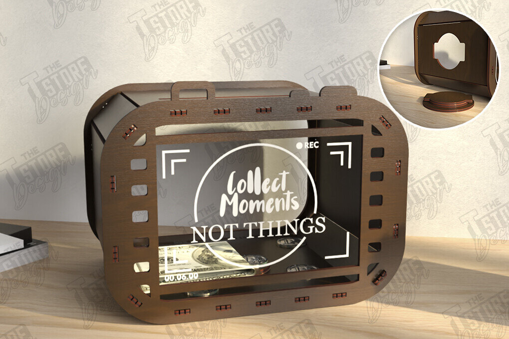 Σετ των 2 Intra απο ξύλο plywood 3mm-4mm πάχος – Travel Piggy Bank | Διακοπές Δίασταση  20x20 cm INTRAFABR-122385165