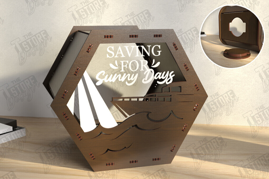 Σετ των 2 Intra απο ξύλο plywood 3mm-4mm πάχος – Travel Piggy Bank | Διακοπές Δίασταση  20x20 cm INTRAFABR-122602593