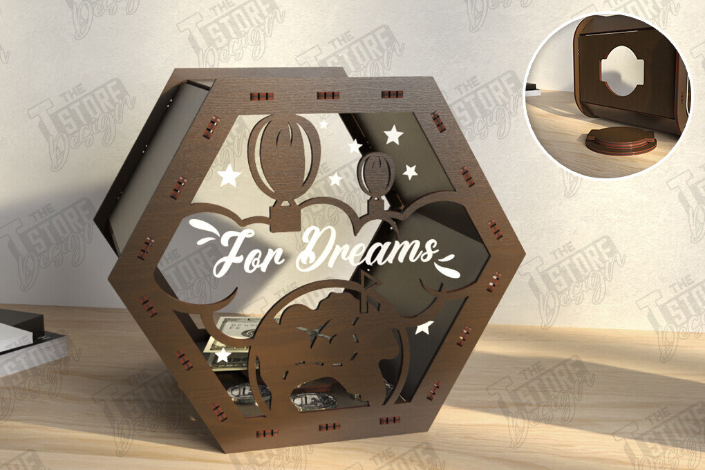 Σετ των 2 Intra απο ξύλο plywood 3mm-4mm πάχος – Travel Piggy Bank | Διακοπές Δίασταση  20x20 cm INTRAFABR-122602599