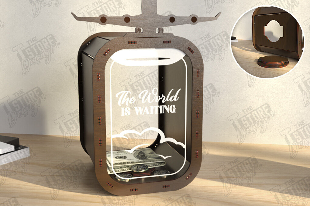 Σετ των 2 Intra απο ξύλο plywood 3mm-4mm πάχος – Travel Piggy Bank | Διακοπές Δίασταση  20x20 cm INTRAFABR-122385150