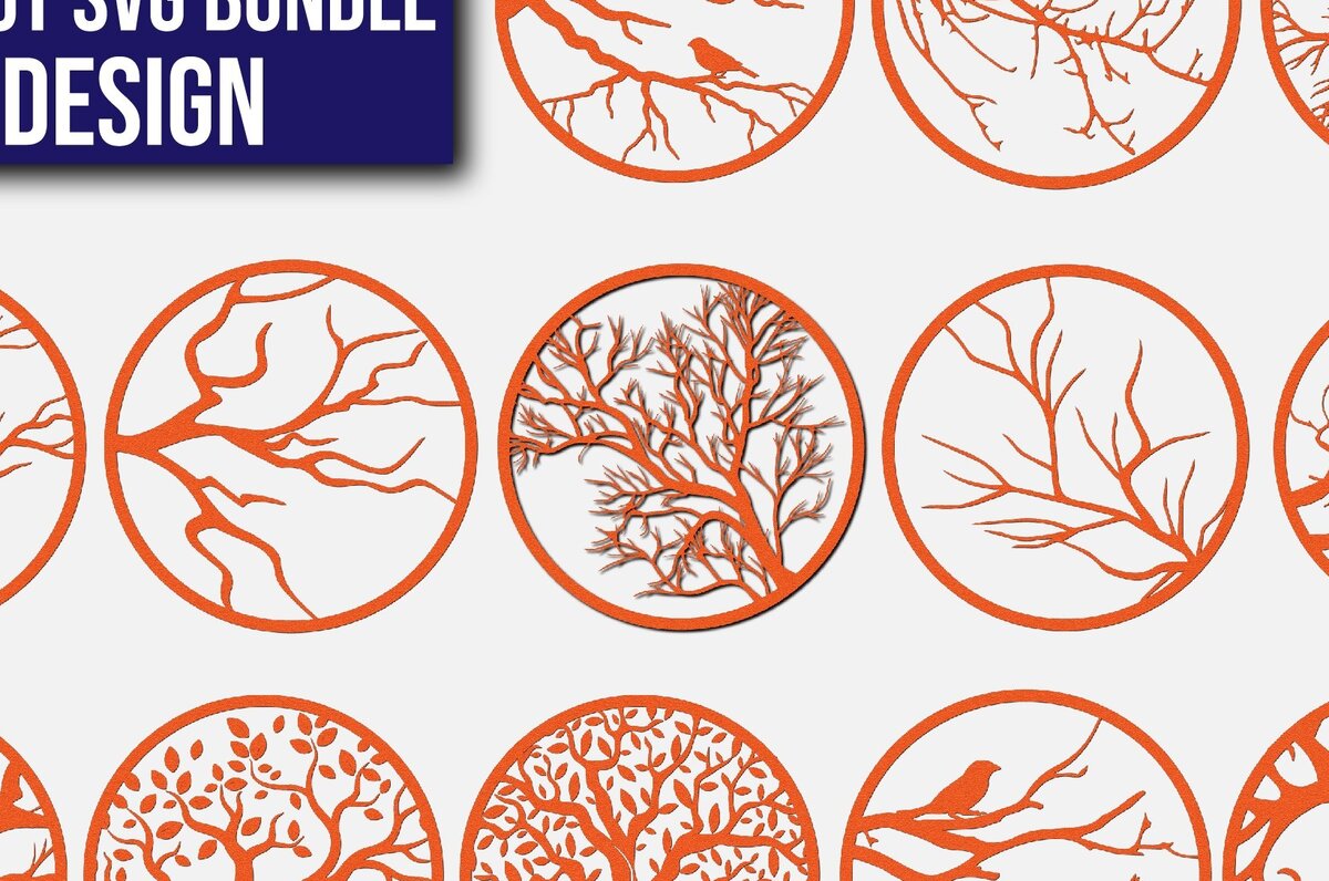 Σετ των 2 Intra απο ξύλο plywood 3mm-4mm πάχος – Δέσμη κομμένα με λέιζερ κλαδιά δέντρων Δίασταση  20x20 cm INTRAFABR-75226782