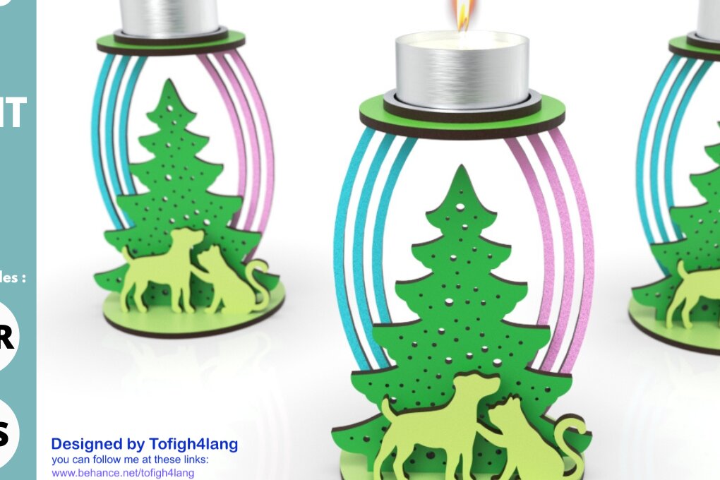 Σετ των 2 Intra απο ξύλο plywood 3mm-4mm πάχος – Χριστουγεννιάτικο κερί δέντρου, Δίασταση  20x20 cm INTRAFABR-79567352