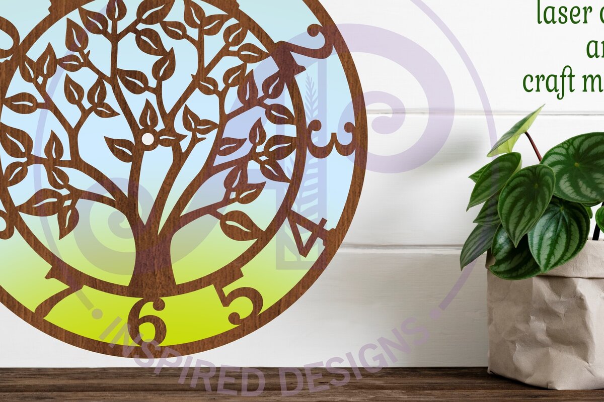 Σετ των 2 Intra απο ξύλο plywood 3mm-4mm πάχος – Αρχεία αποκοπής λέιζερ ρολογιού δέντρου, αρχείο Δίασταση  20x20 cm INTRAFABR-102741972