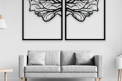 Σετ των 2 Intra απο ξύλο plywood 3mm-4mm πάχος – Διακόσμηση Τοίχων Δέντρου Ζευγάρι Προσώπου Δίασταση  20x20 cm INTRAFABR-24760891