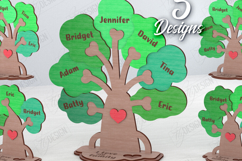 Σετ των 2 Intra απο ξύλο plywood 3mm-4mm πάχος – Πακέτο κοπής με λέιζερ Family Puzzle Tree |CNC Δίασταση  20x20 cm INTRAFABR-120102676