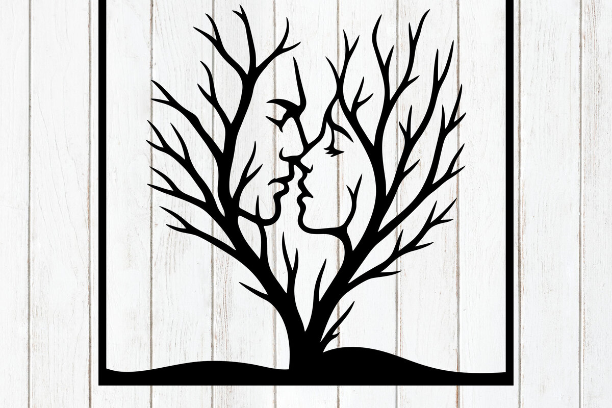 Σετ των 2 Intra απο ξύλο plywood 3mm-4mm πάχος – Tree Kiss Couple Silhouette Art Δίασταση  20x20 cm INTRAFABR-124400139