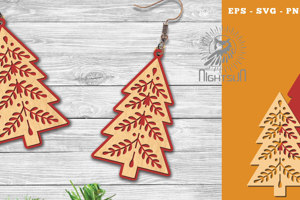 Σετ των 3 Intra απο ξύλο plywood 3mm-4mm πάχος – Δέντρα σκουλαρίκια κομμένα με λέιζερ 2 Δίασταση  5x5 cm INTRAFABR-112552270