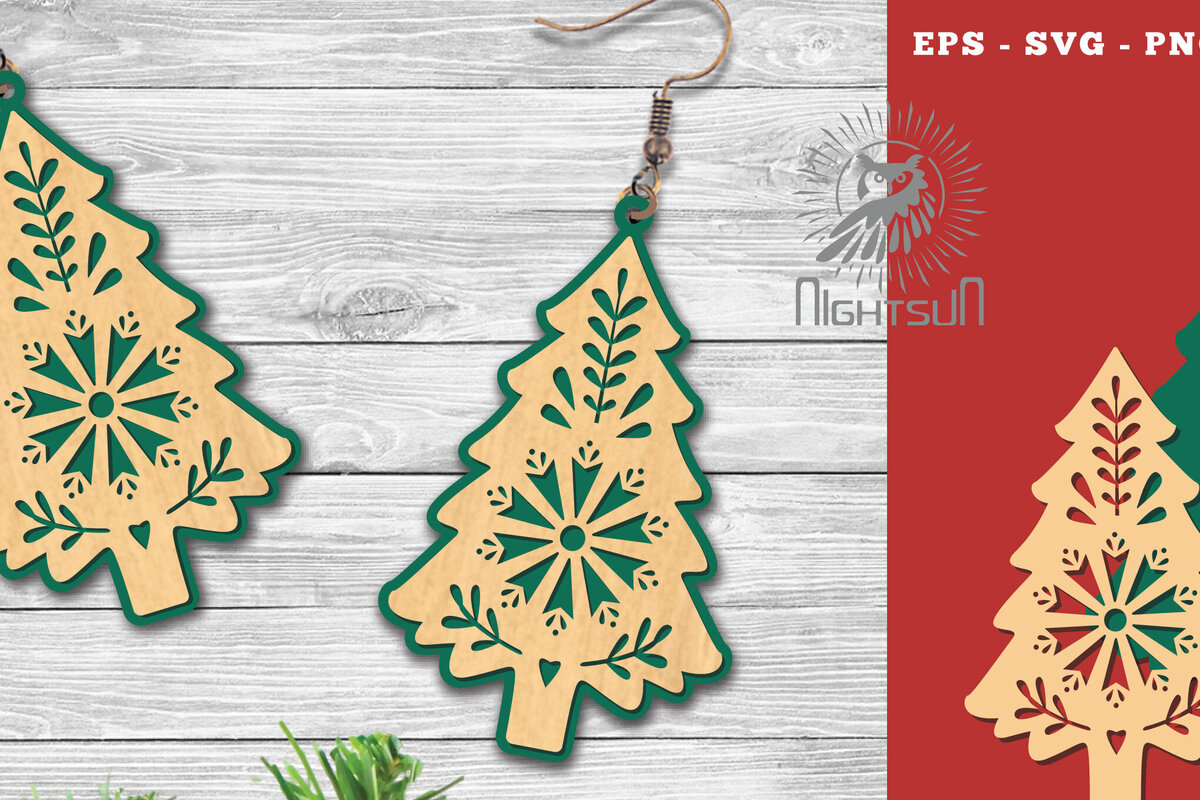 Σετ των 3 Intra απο ξύλο plywood 3mm-4mm πάχος – Δέντρα σκουλαρίκια κομμένα με λέιζερ 3 Δίασταση  5x5 cm INTRAFABR-112552303