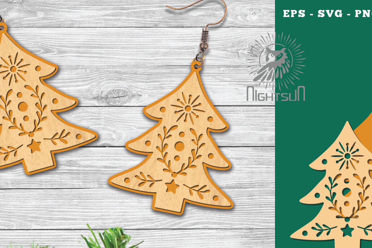 Σετ των 3 Intra απο ξύλο plywood 3mm-4mm πάχος – Δέντρα σκουλαρίκια κομμένα με λέιζερ 4 Δίασταση  5x5 cm INTRAFABR-112552336