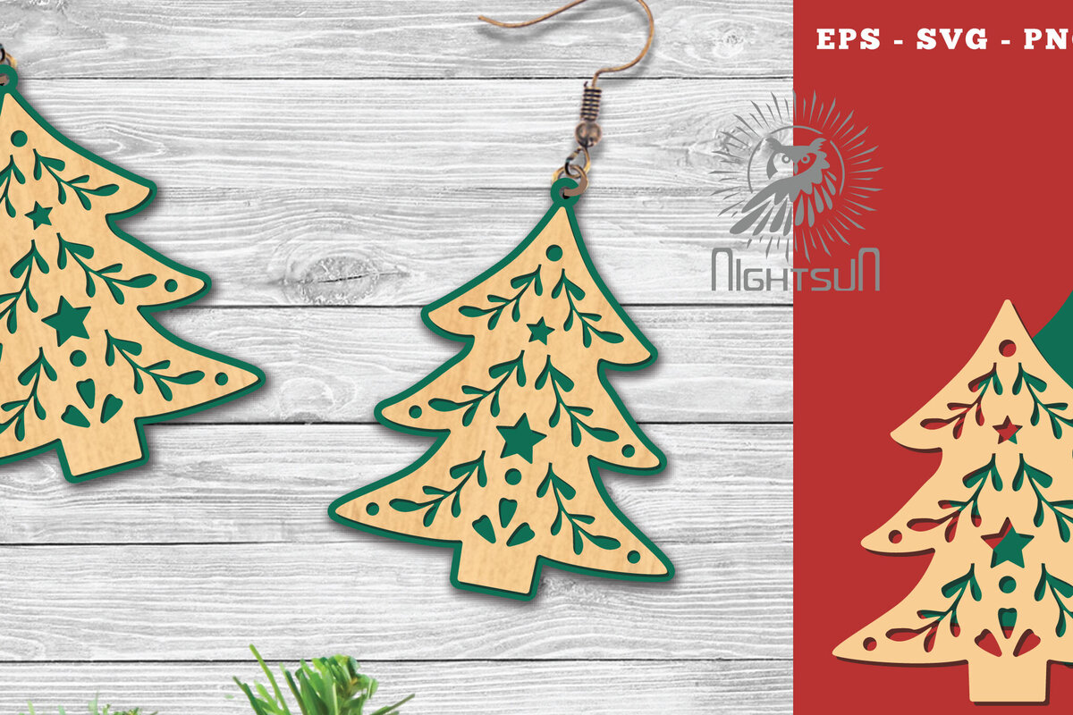 Σετ των 3 Intra απο ξύλο plywood 3mm-4mm πάχος – Δέντρα σκουλαρίκια κομμένα με λέιζερ 6 Δίασταση  5x5 cm INTRAFABR-112552406