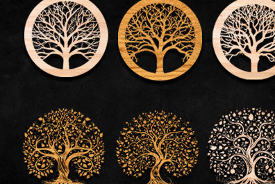 Σετ των 2 Intra απο ξύλο plywood 3mm-4mm πάχος – Δέσμη κοπής με λέιζερ δέντρου Δίασταση  20x20 cm INTRAFABR-97157377