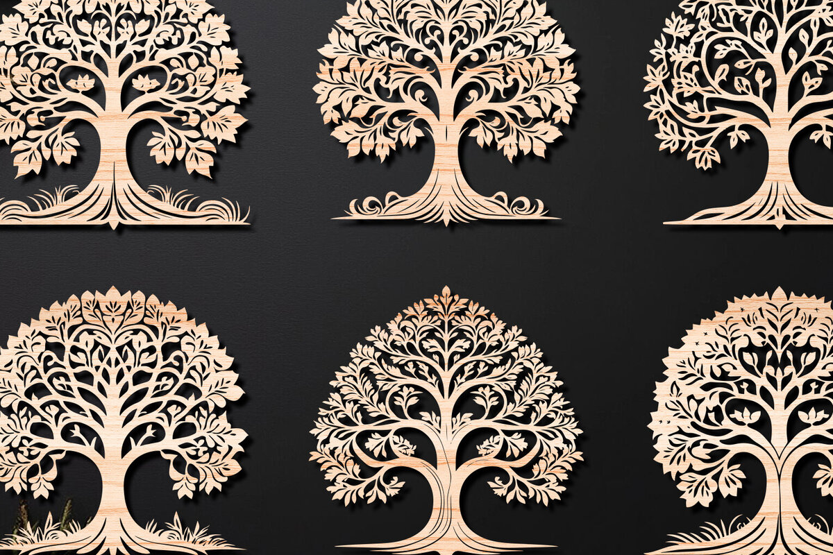 Σετ των 2 Intra απο ξύλο plywood 3mm-4mm πάχος – Πακέτο αρχείου Cut Cut Tree 01 Δίασταση  20x20 cm INTRAFABR-108740160