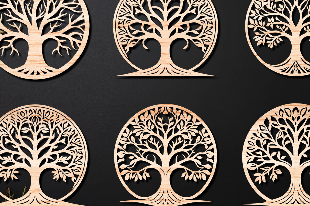 Σετ των 2 Intra απο ξύλο plywood 3mm-4mm πάχος – Πακέτο αρχείου αποκοπής Cut Tree 02 Δίασταση  20x20 cm INTRAFABR-108740179