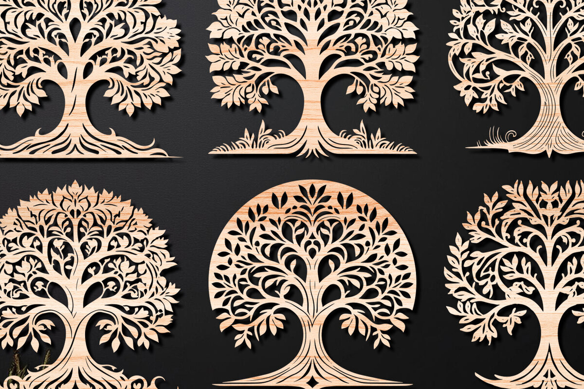 Σετ των 2 Intra απο ξύλο plywood 3mm-4mm πάχος – Πακέτο αρχείου αποκοπής Cut Tree 03 Δίασταση  20x20 cm INTRAFABR-108740218