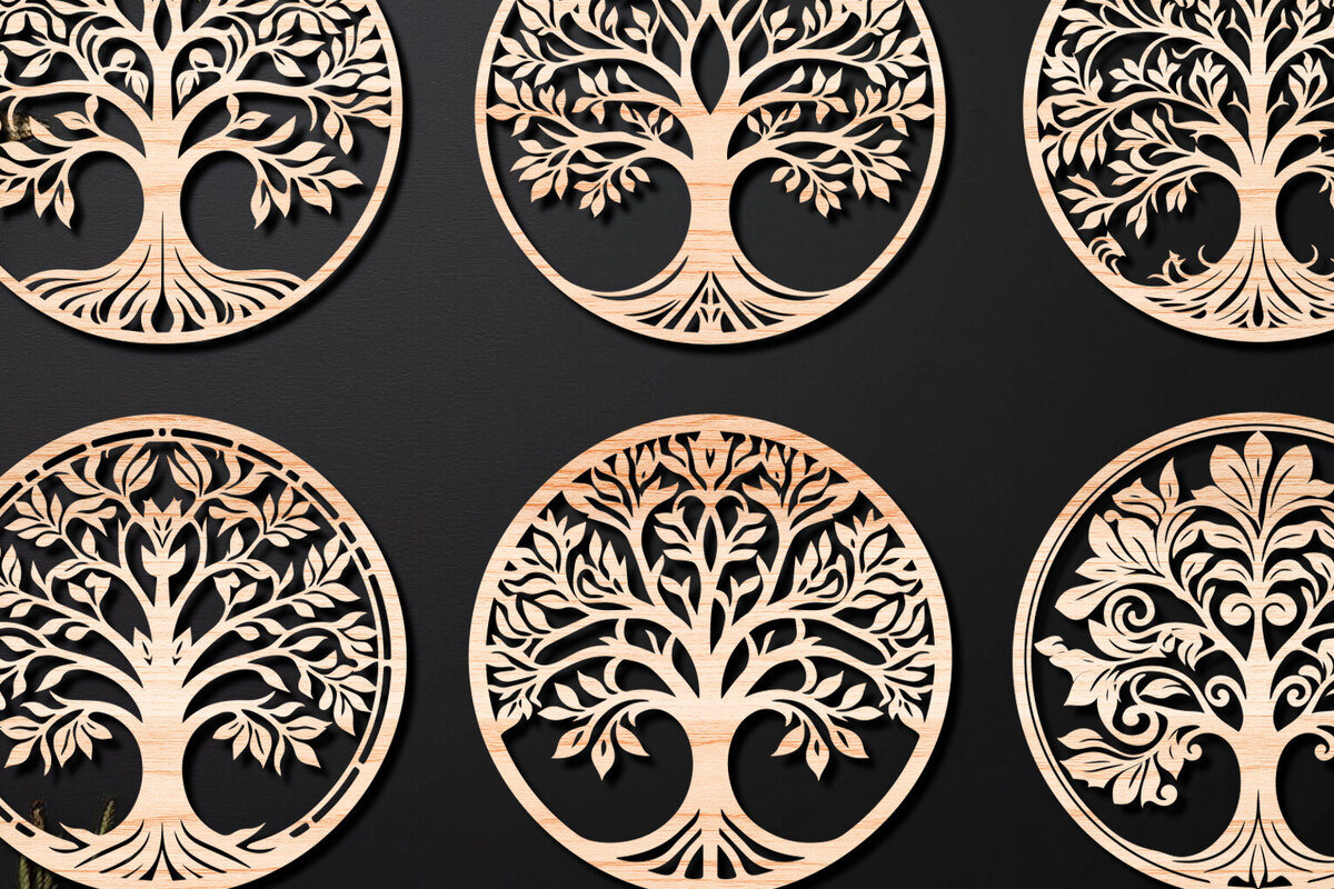 Σετ των 2 Intra απο ξύλο plywood 3mm-4mm πάχος – Πακέτο αρχείου Cut Cut Tree 04 Δίασταση  20x20 cm INTRAFABR-108740230