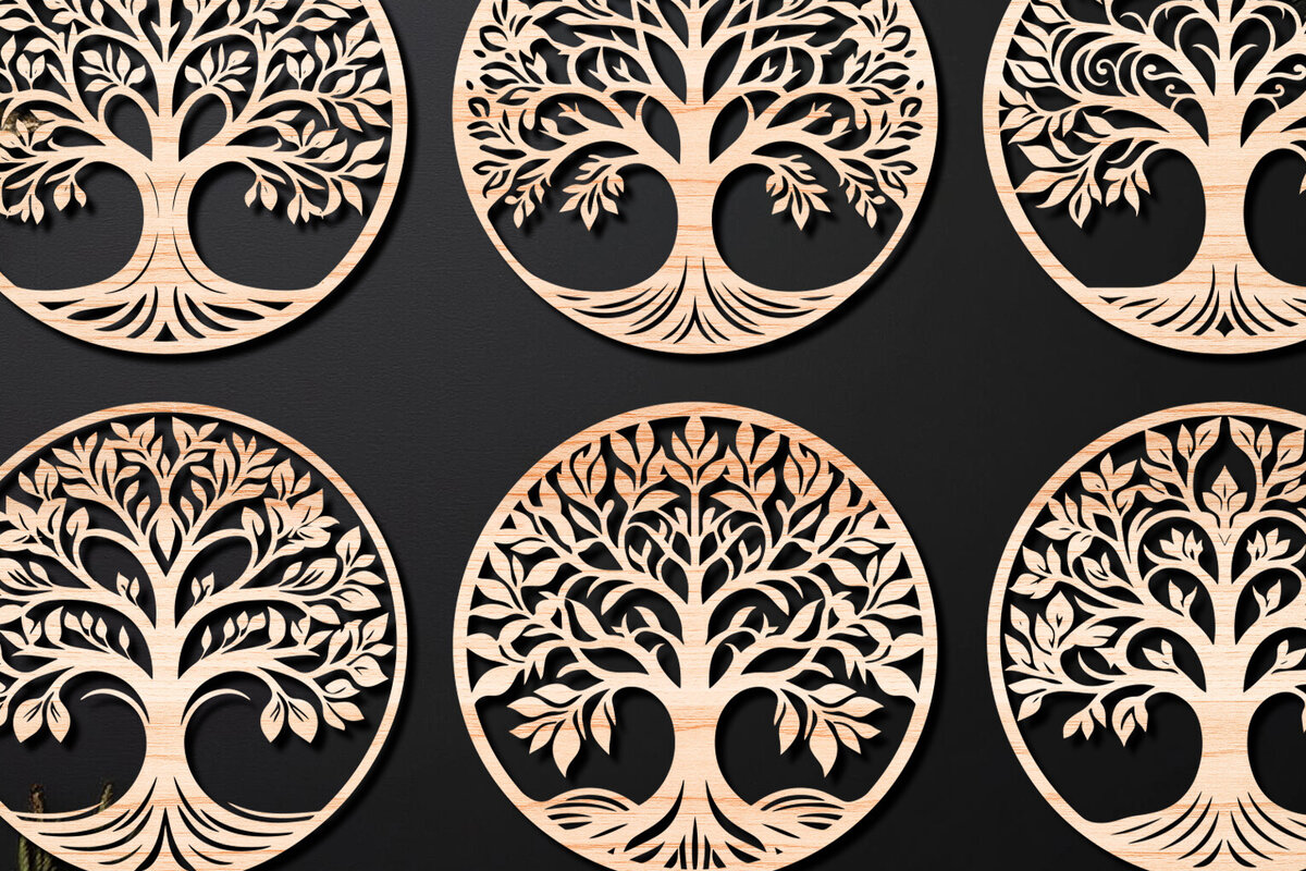 Σετ των 2 Intra απο ξύλο plywood 3mm-4mm πάχος – Πακέτο αρχείου αποκοπής Cut Tree 05 Δίασταση  20x20 cm INTRAFABR-108740233