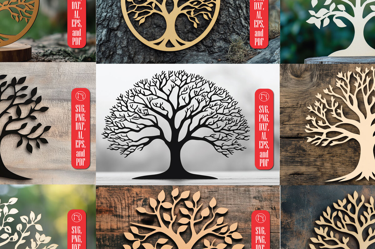 Σετ των 2 Intra απο ξύλο plywood 3mm-4mm πάχος – Πακέτο αρχείου Cut Cut Tree Δίασταση  20x20 cm INTRAFABR-111608786