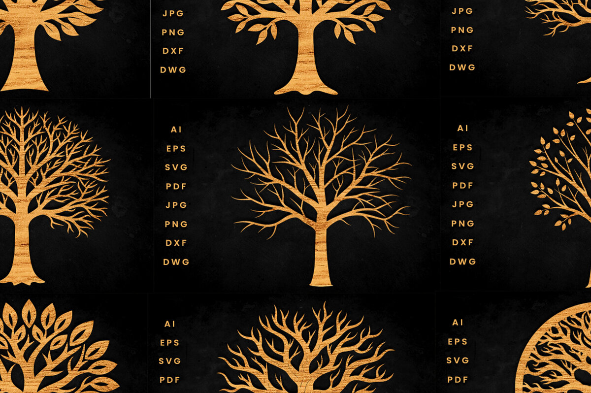 Σετ των 2 Intra απο ξύλο plywood 3mm-4mm πάχος – SVG Bundle Cut Tree Δίασταση  20x20 cm INTRAFABR-117247968