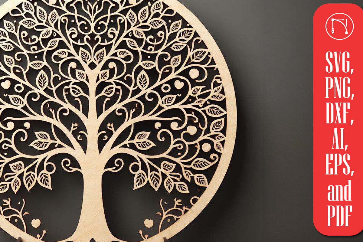 Σετ των 2 Intra απο ξύλο plywood 3mm-4mm πάχος – Αρχείο κοπής δέντρου με λέιζερ Δίασταση  20x20 cm INTRAFABR-96717296