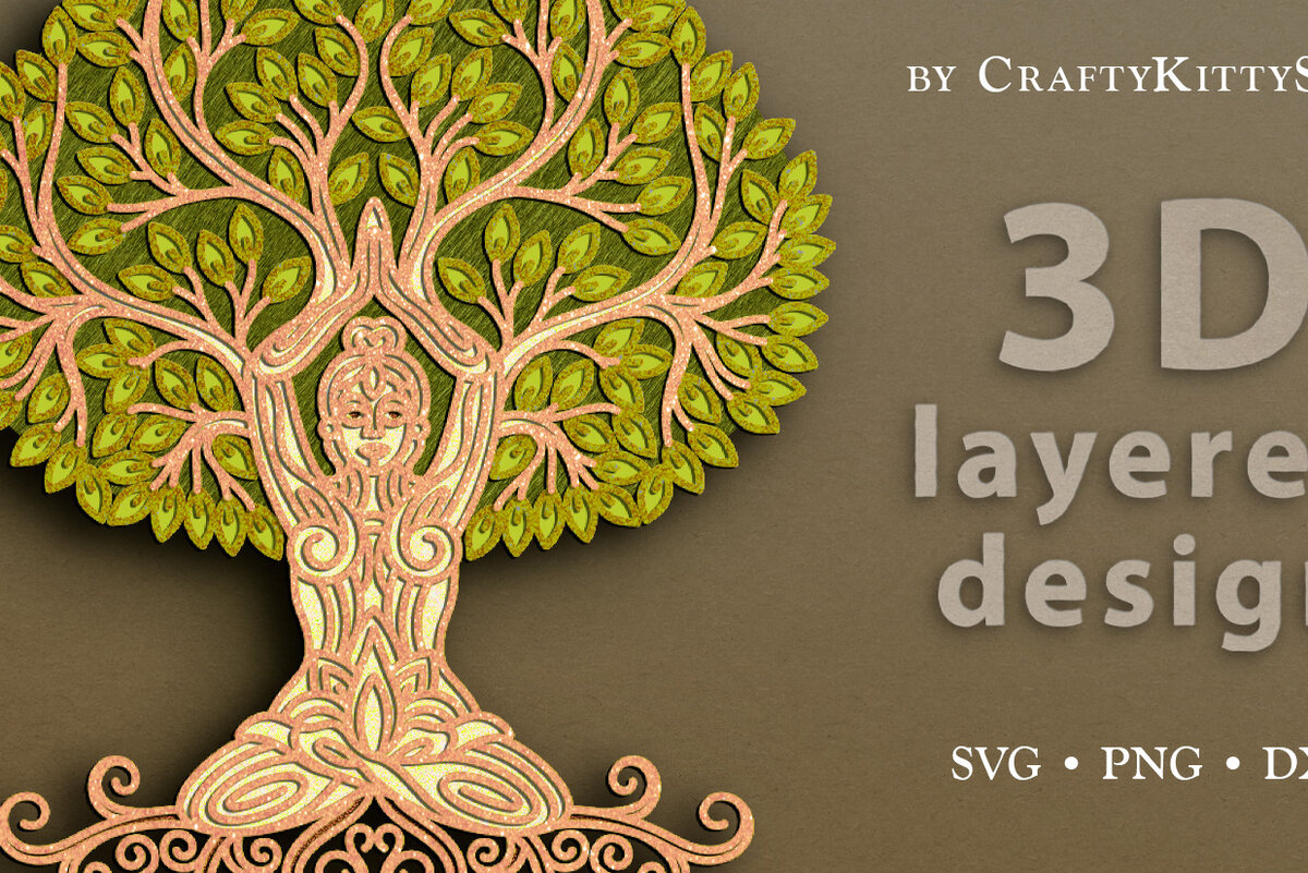 Σετ των 2 Intra απο ξύλο plywood 3mm-4mm πάχος – Αρχείο περικοπής με 3D Layered Tree of Life Δίασταση  20x20 cm INTRAFABR-62766867