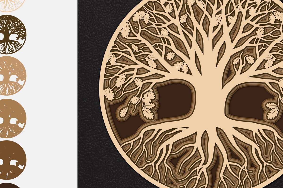 Σετ των 2 Intra απο ξύλο plywood 3mm-4mm πάχος – Δέντρο της Ζωής 3D Layered Δίασταση  20x20 cm INTRAFABR-5009746