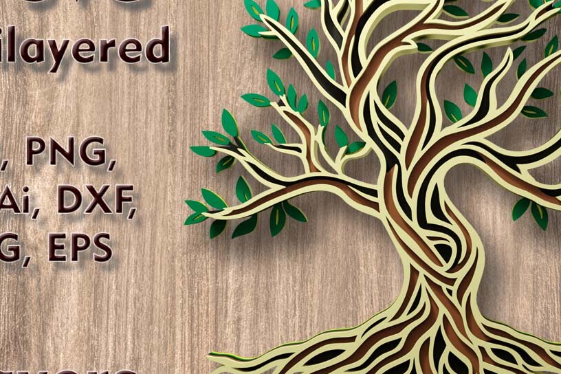 Σετ των 2 Intra απο ξύλο plywood 3mm-4mm πάχος – Αρχεία αποκοπής πολλαπλών επιπέδων 3D Tree of Life Δίασταση  20x20 cm INTRAFABR-114267088