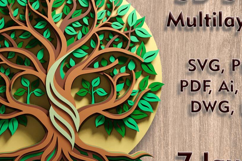 Σετ των 2 Intra απο ξύλο plywood 3mm-4mm πάχος – Αρχεία πολλαπλών επιπέδων 3D Tree of Life Δίασταση  20x20 cm INTRAFABR-109079314