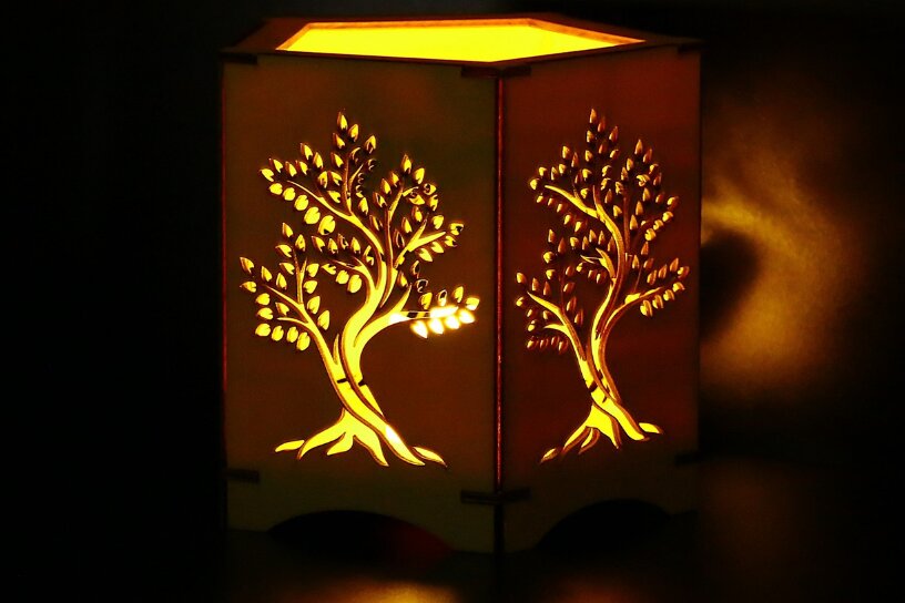 Σετ των 2 Intra απο ξύλο plywood 3mm-4mm πάχος – Δέντρο της Ζωής - Κηροπήγιο - Φανάρι Δίασταση  20x20 cm INTRAFABR-103029870