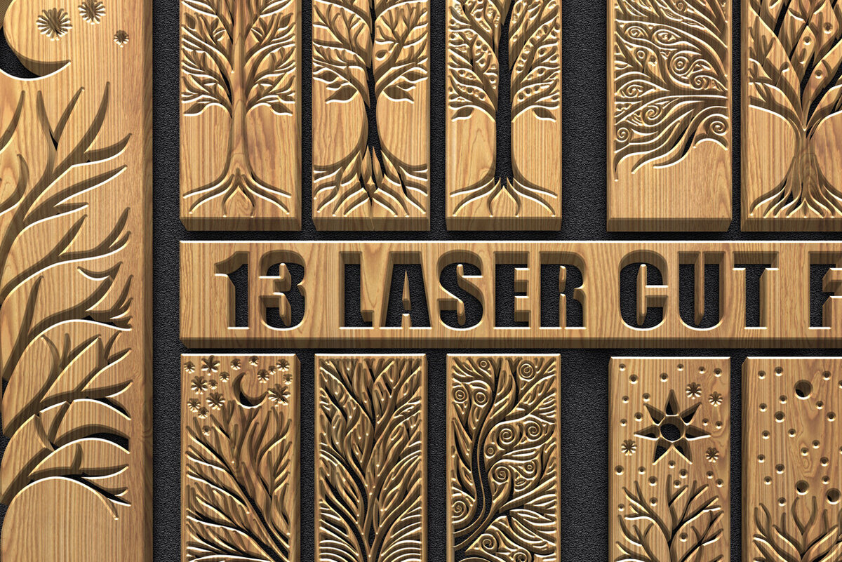 Σετ των 2 Intra απο ξύλο plywood 3mm-4mm πάχος – Tree of Life &amp; Celestial Art Δίασταση  20x20 cm INTRAFABR-122443547