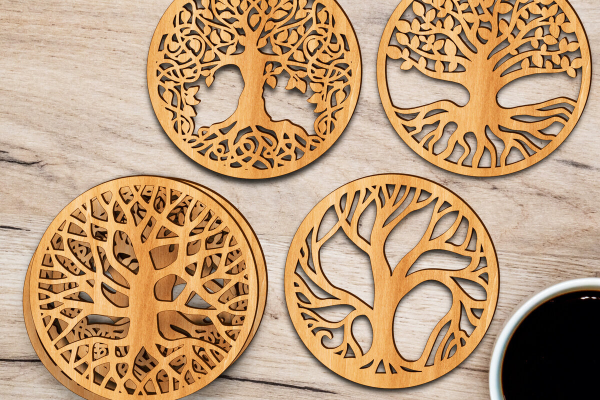 Σετ των 2 Intra απο ξύλο plywood 3mm-4mm πάχος – Πρότυπα δέσμης σουβέρ Tree of Life Δίασταση  20x20 cm INTRAFABR-105707270